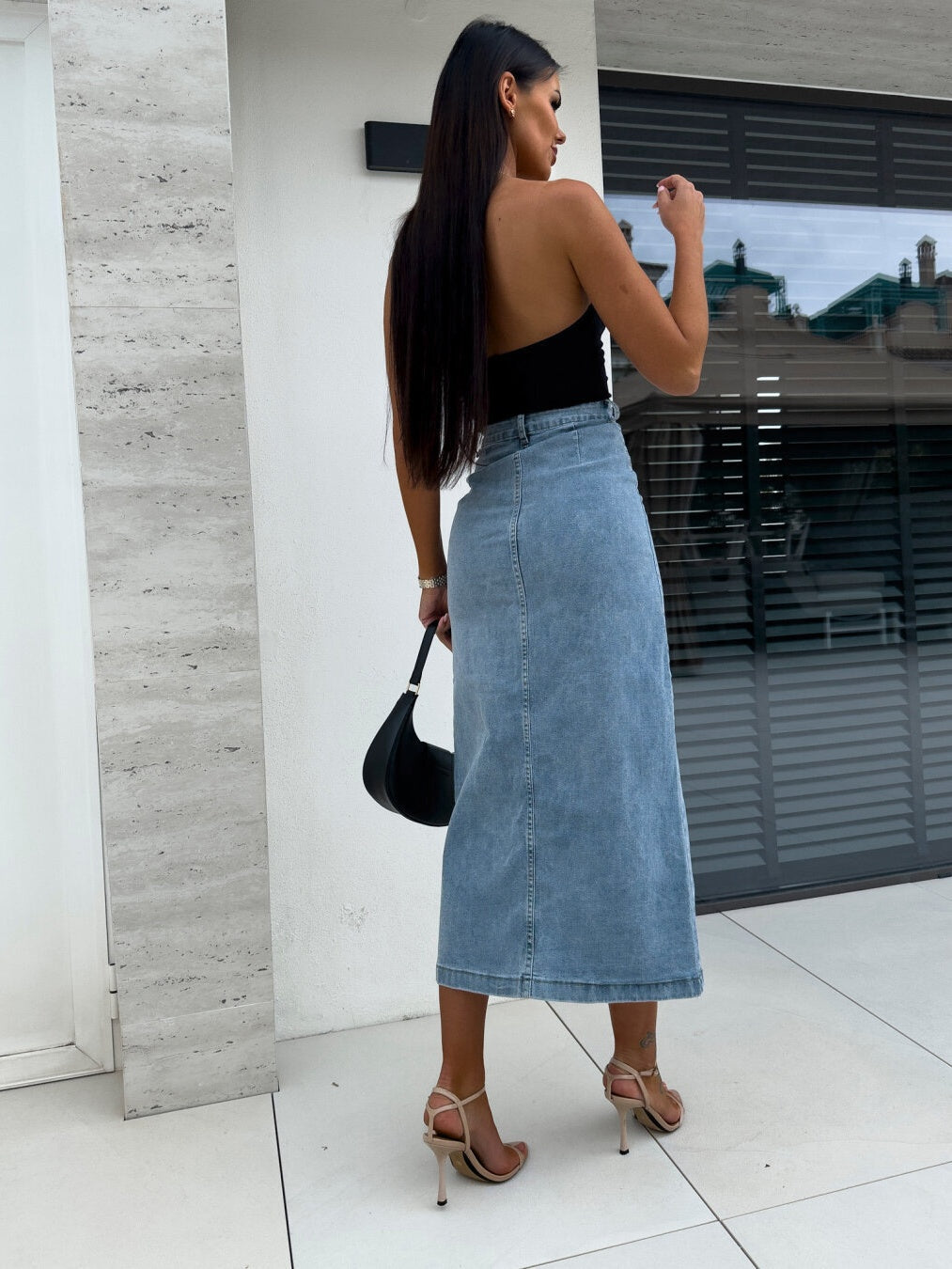 Button Slit High elasticity Skirts