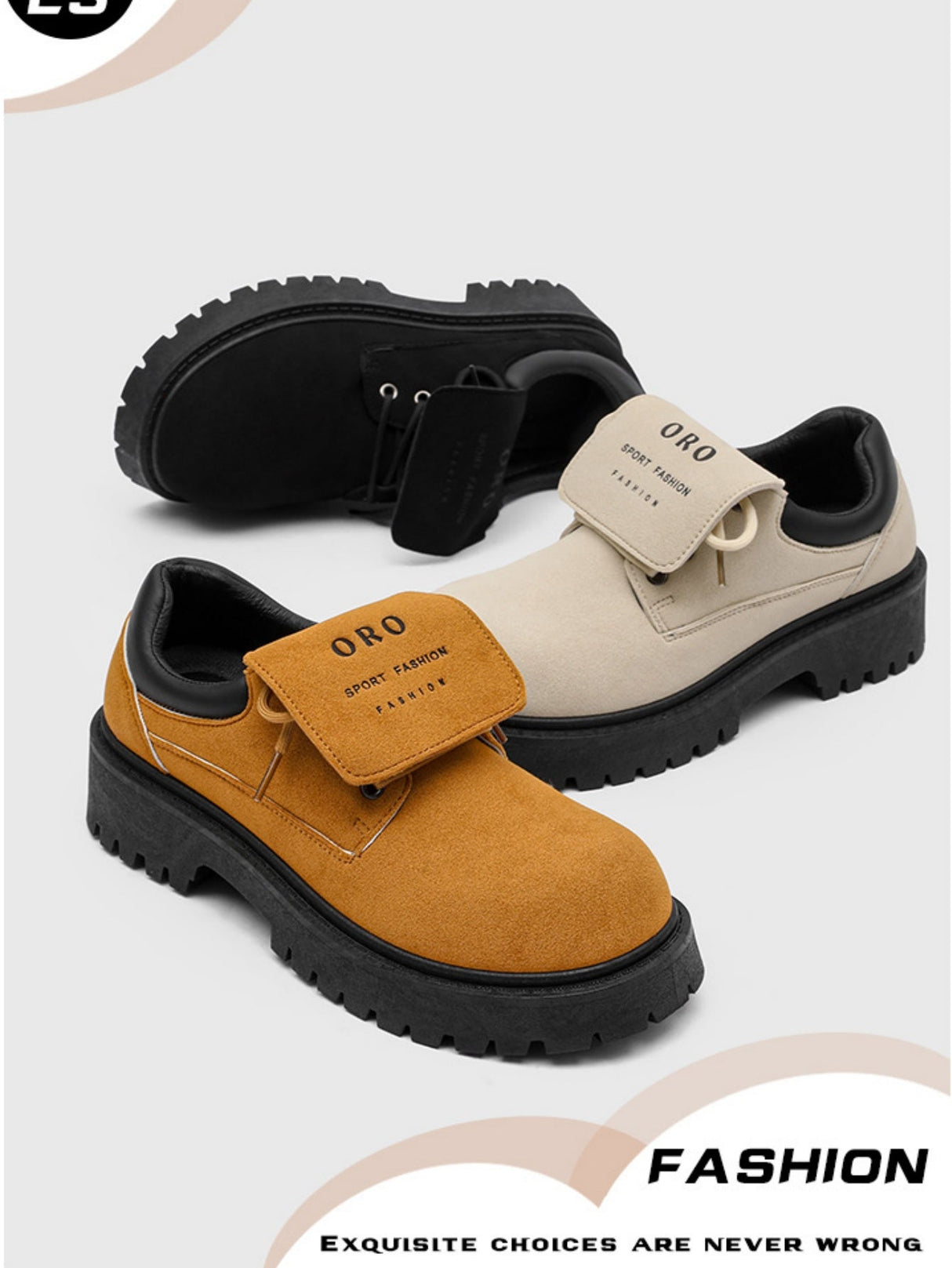 Chaussures de travail tendance à plateforme en daim marron avec inscription