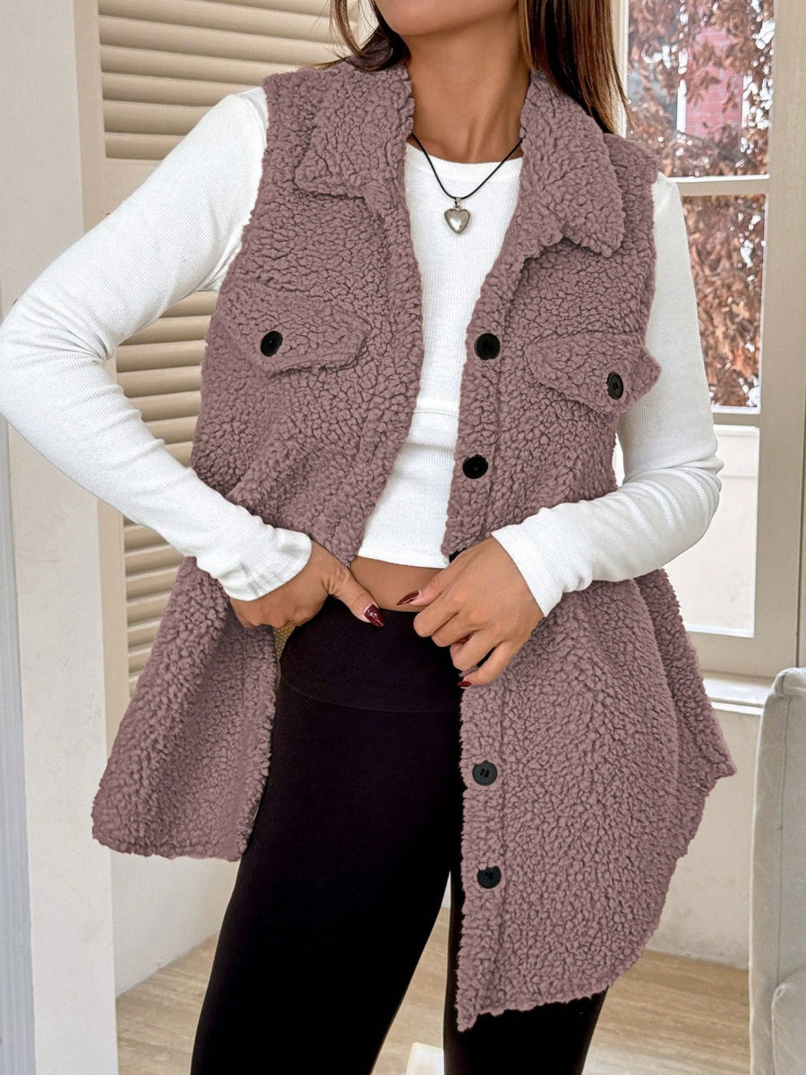 Solid Color Lapel Open Buckle Loose Temperament Commuting Imitation Lambskin Vests