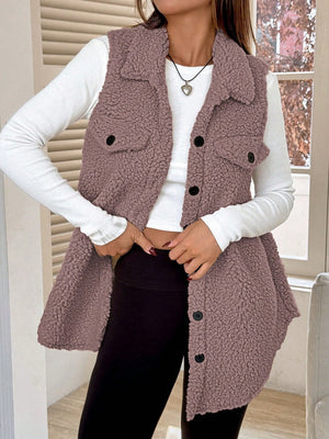 Solid Color Lapel Open Buckle Loose Temperament Commuting Imitation Lambskin Vests