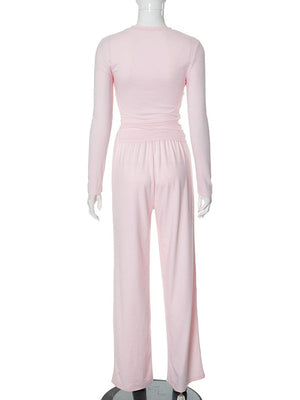 Liber Autumn Women's Splicing Solid Color 2-piece Sets
