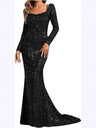 V-neck, Bodycon Sequined Mid-waist, Flared Sleeve Long Dress