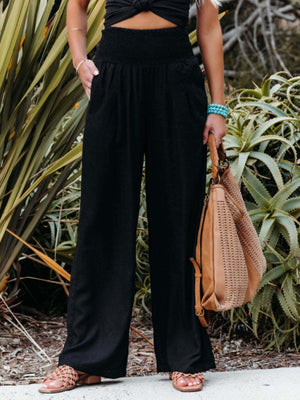 Cotton Blend Wide Leg Pocket Hit Pants