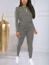 Casual Sports Color-blocked Striped Long-sleeved Top And Trousers Two-piece Set