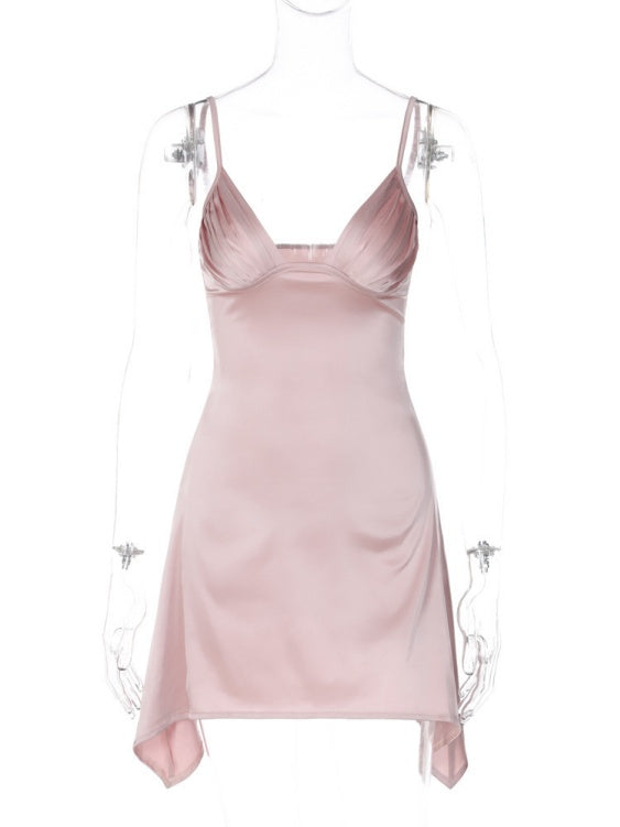 Liber Spring Women's Backless Solid Color Mini&Short Dresses