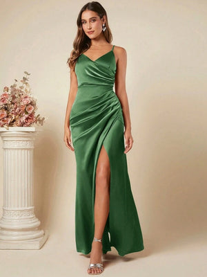 Satin Suspenders Pleated Maxi Dresses