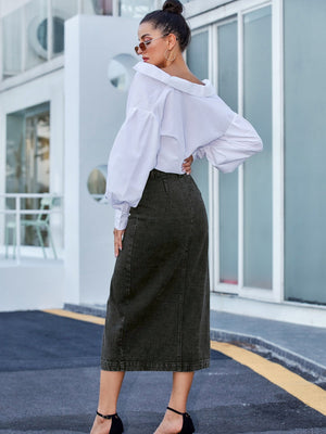 Irregular Slit Cowboy High Waist Skirts