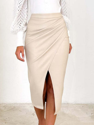 High Waist Zipper Pleats Hip Leather Skirts