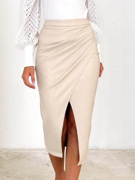 High Waist Zipper Pleats Hip Leather Skirts