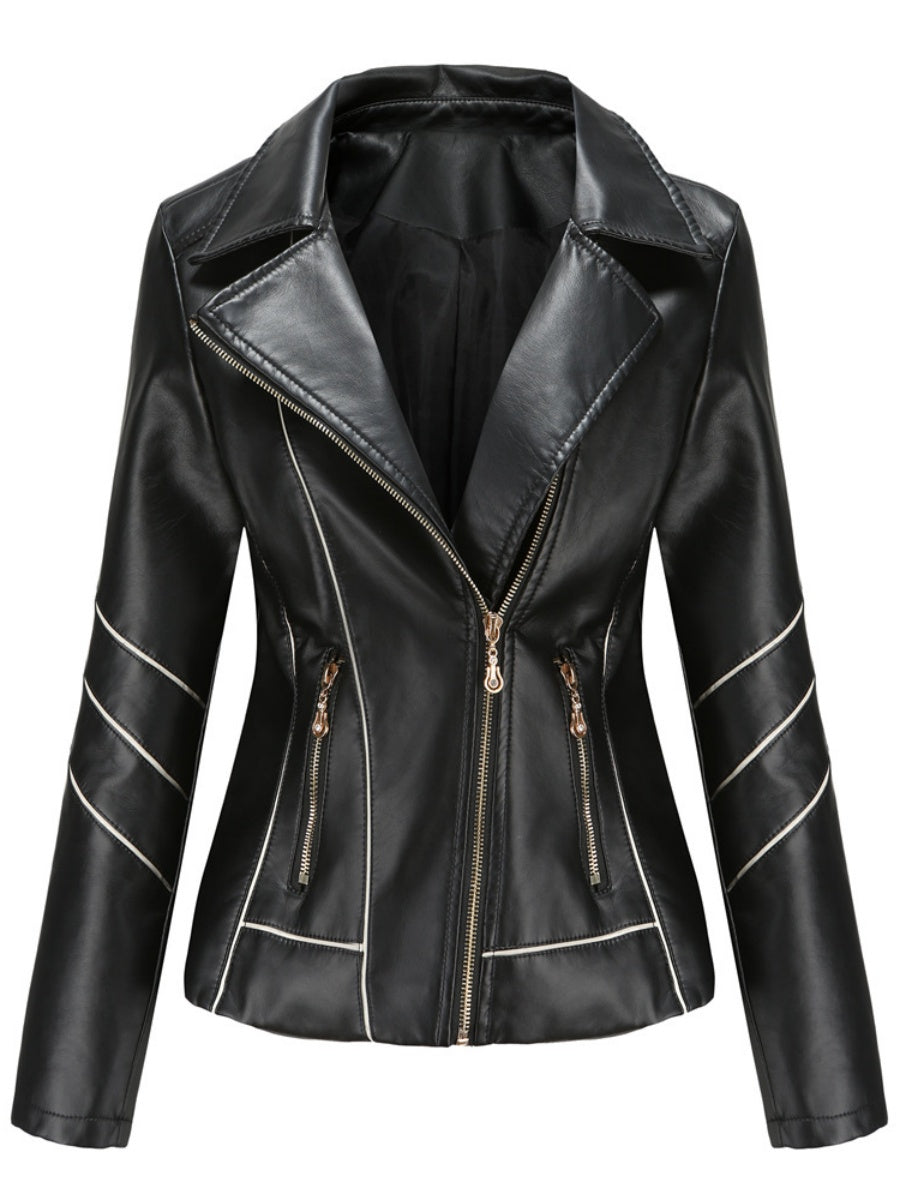 PU Leather Contrasting Colors Short Jacket
