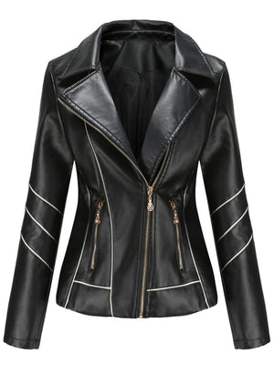 PU Leather Contrasting Colors Short Jacket