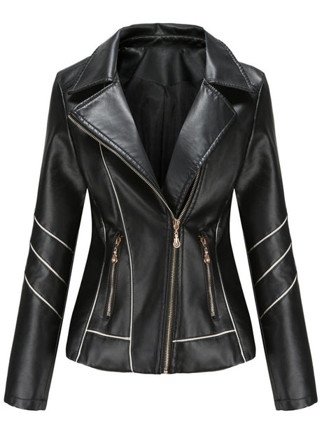 PU Leather Contrasting Colors Short Jacket