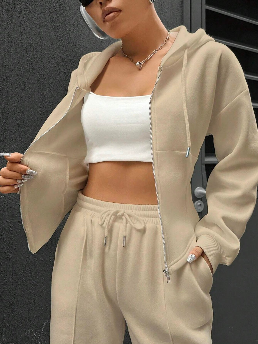 Sports And Leisure Zipper Hooded 2-piece Sets