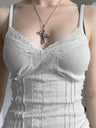 Deep V-neck Solid Color Lace Trim Split Camisole
