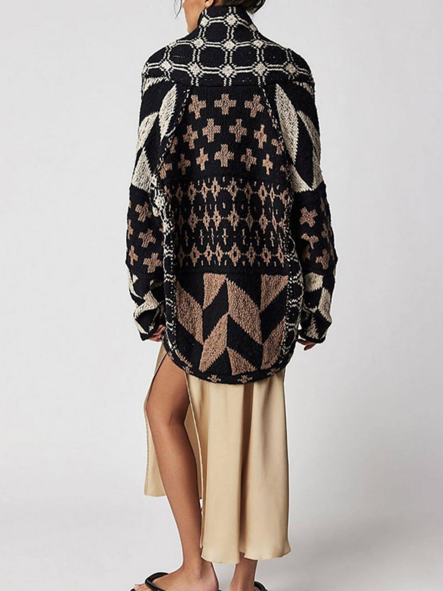 Geometric Patterns Lapel Abstract Sweaters