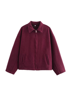 Vintage Distressed Brown Zip-up Long-sleeved Short Jacket