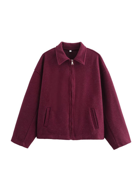 Vintage Distressed Brown Zip-up Long-sleeved Short Jacket