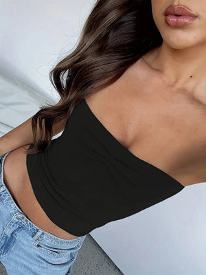 Navel-length Solid Color Strapless Top