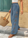 Minimalist Style Drawstring Hollow-out Solid Color Loose Wide-leg Trousers