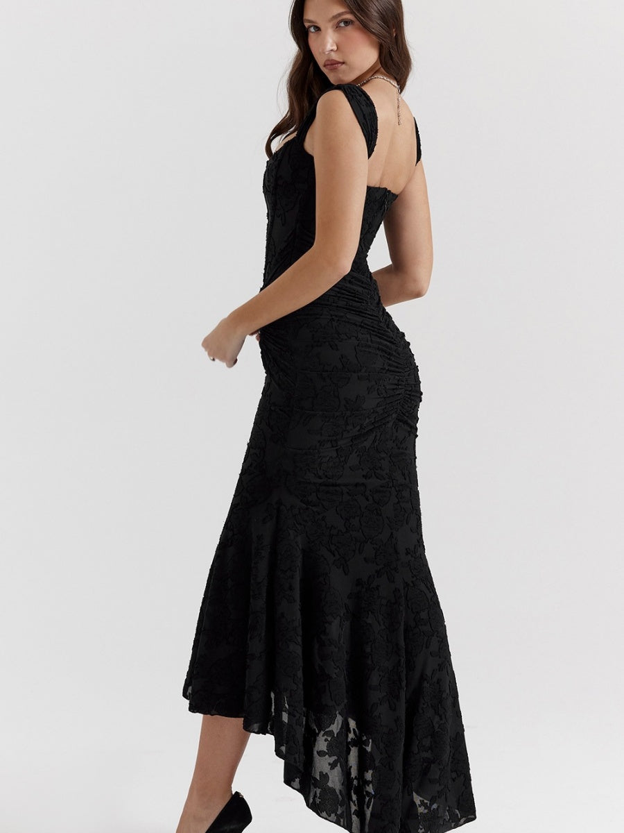 Floral Jacquard Fabric Boning Fishtail Maxi Dress