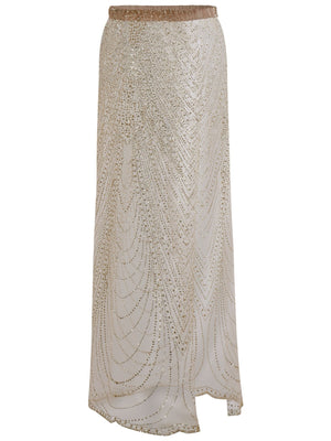 Beach Cover-up With Slits And Tie-up Shimmering Sequined Skirt