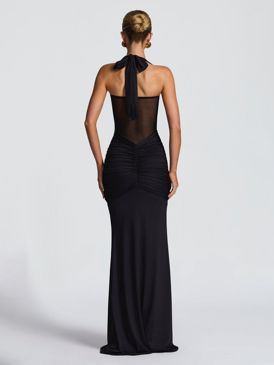 Neckband Lace Up Mesh Formal Dress Maxi Dresses