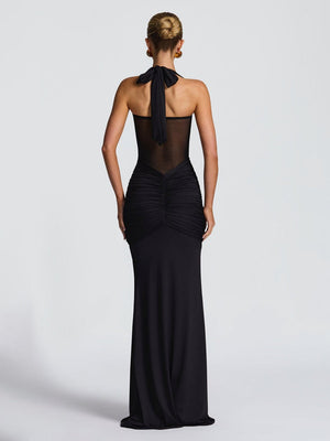 Neckband Lace Up Mesh Formal Dress Maxi Dresses