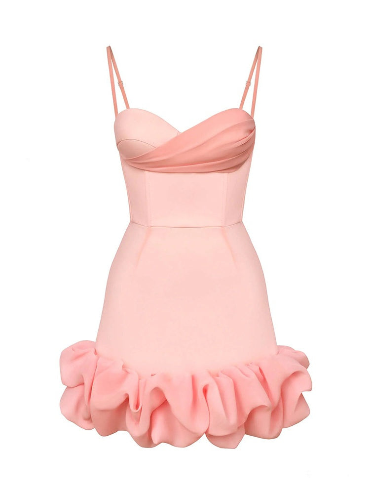 Pleated Skirt With Spaghetti Straps Slim Fit Mini&Short Dresses