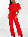 Summer Button-up Tie-front Short-sleeved Jumpsuit