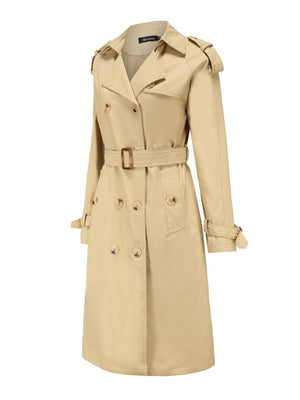 Waist-hugging Cotton Long Sleeve Lapel Three-dimensional Decoration Solid Color Trench Coats