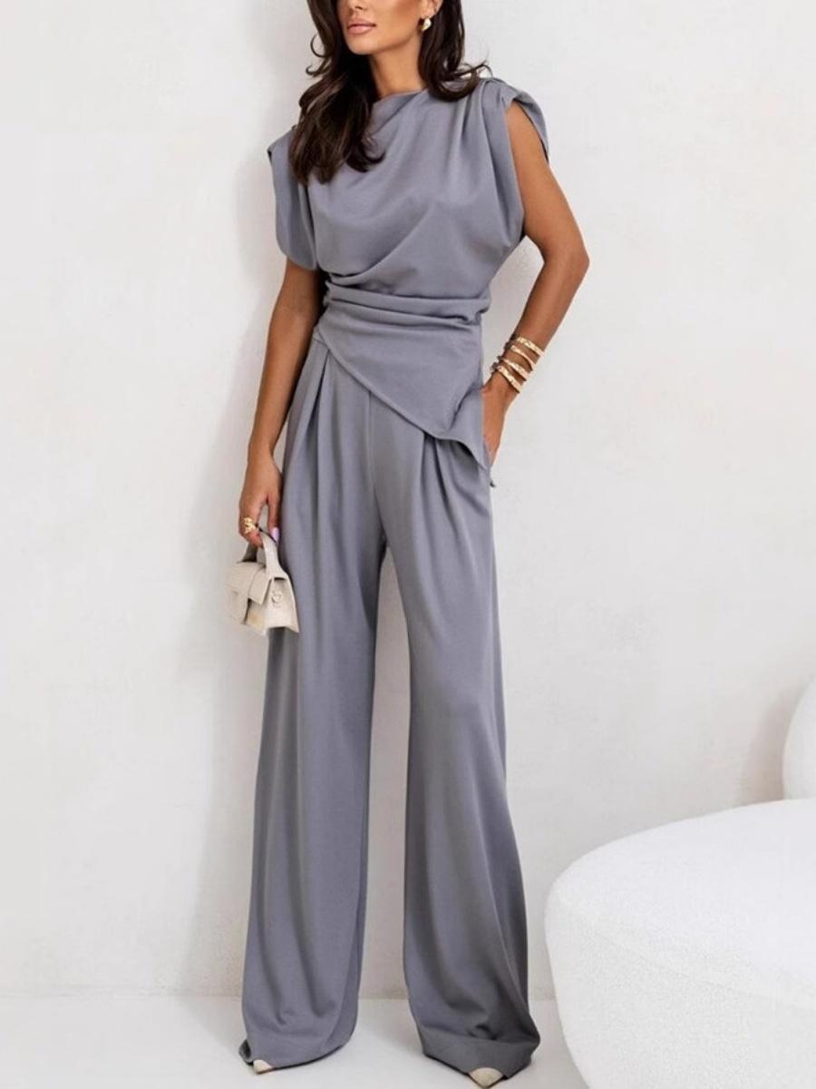 Ensembles 2 pièces : débardeur asymétrique sans manches et pantalon froncé