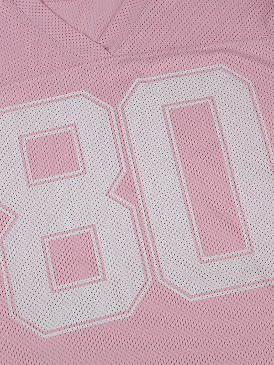 Contrasting Colors Number V-neck, Loose, Casual Basic T-shirts