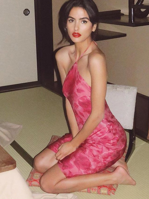 Floral Print Halter Neck Bra Mini&Short Dresses