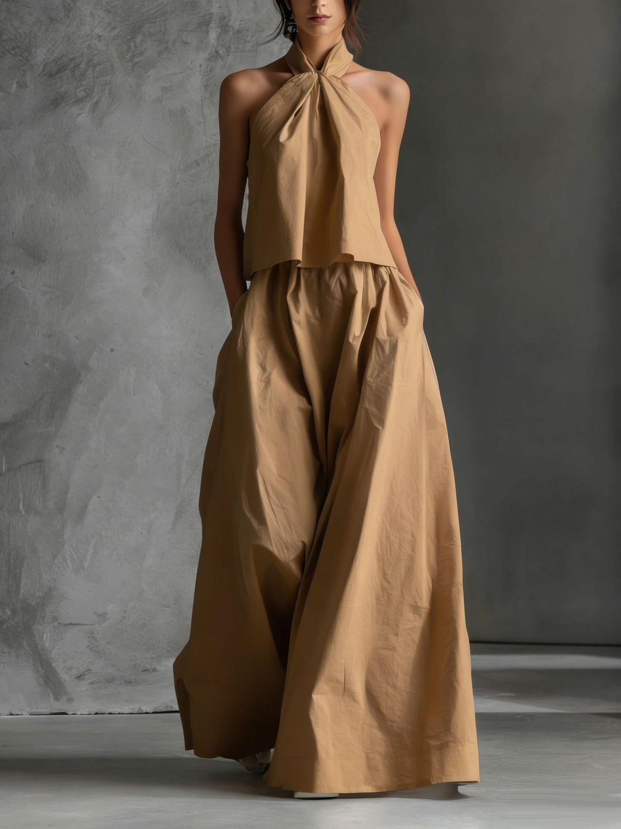 Loose Sleeveless Top And High-waisted Wide-leg Pants Two-piece Set