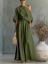 Loose-fit Off-shoulder Jacket Wide-leg Pants Set 2-piece Sets