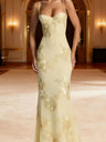 3D Embroidered Backless Cross-Strap Spaghetti Strap Long Dress