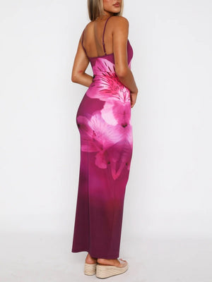 Liber Spring Women's Backless Abstract Maxi Dresses