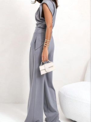 Ensembles 2 pièces : débardeur asymétrique sans manches et pantalon froncé