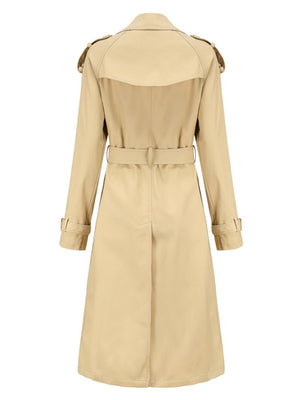 Waist-hugging Cotton Long Sleeve Lapel Three-dimensional Decoration Solid Color Trench Coats