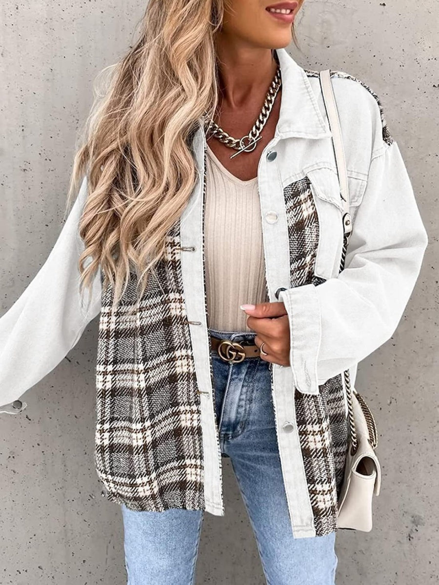 Liber Autumn Women's Contrasting colors Plaid Jackets