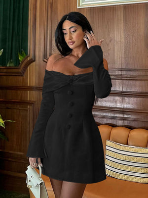 Liber Autumn Women's Buttons Bell sleeves Mini&Short Dresses