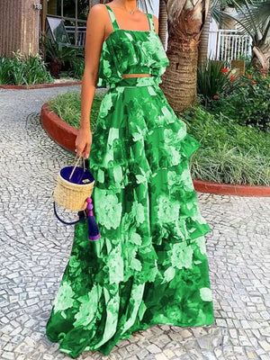 Beachside Vacation Style Floral Print Two-piece Set