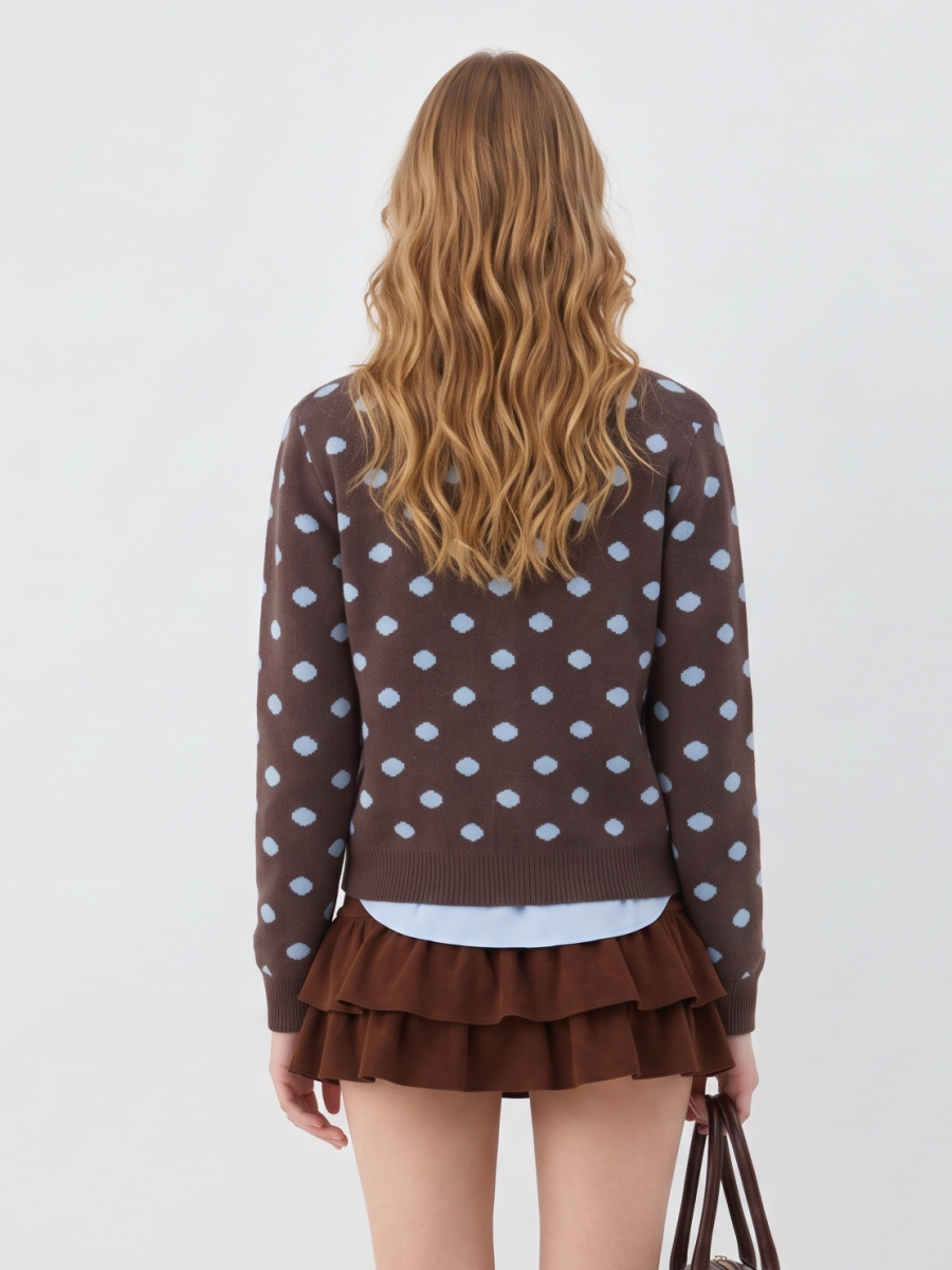 Long-sleeved Polka Dot Sweater Cardigan Cardigans