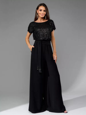 Sequins Short Sleeve Leisure Bodysuit