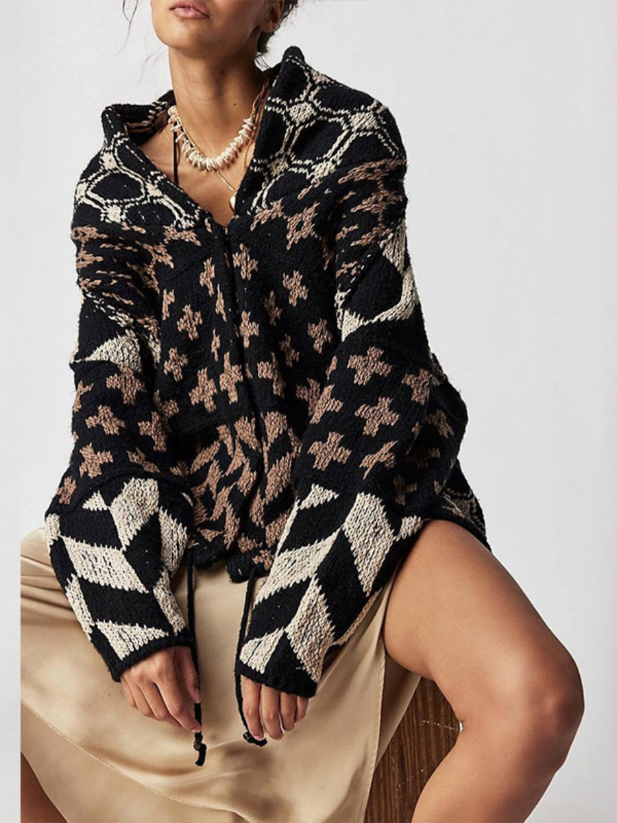 Geometric Patterns Lapel Abstract Sweaters