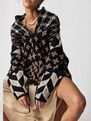 Geometric Patterns Lapel Abstract Sweaters