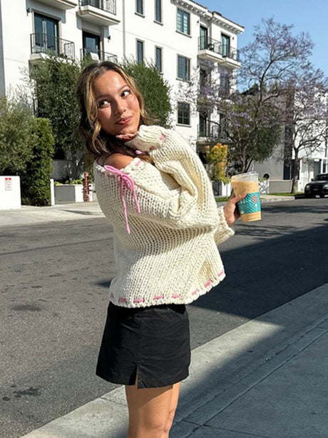 Lace up Bow Contrasting colors Sweaters