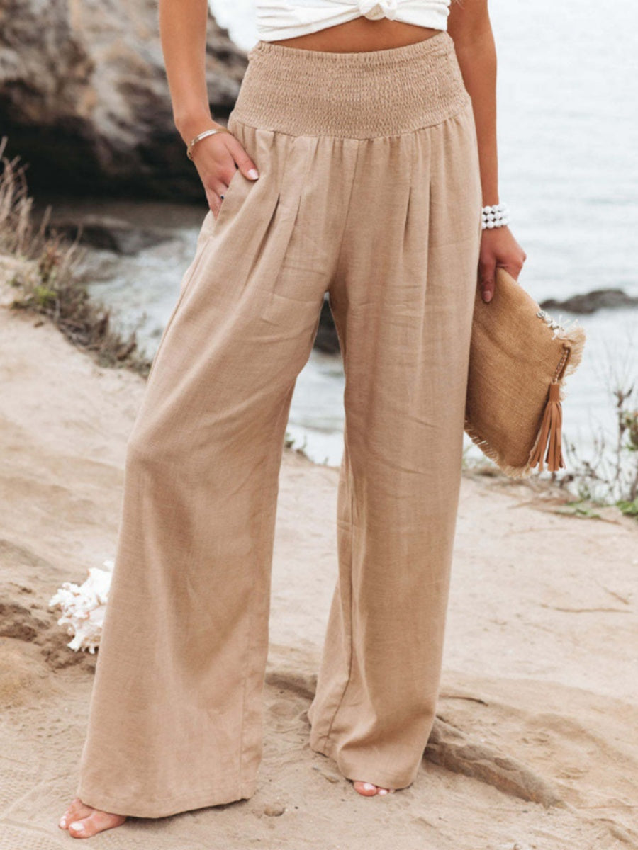 Cotton Blend Wide Leg Pocket Hit Pants