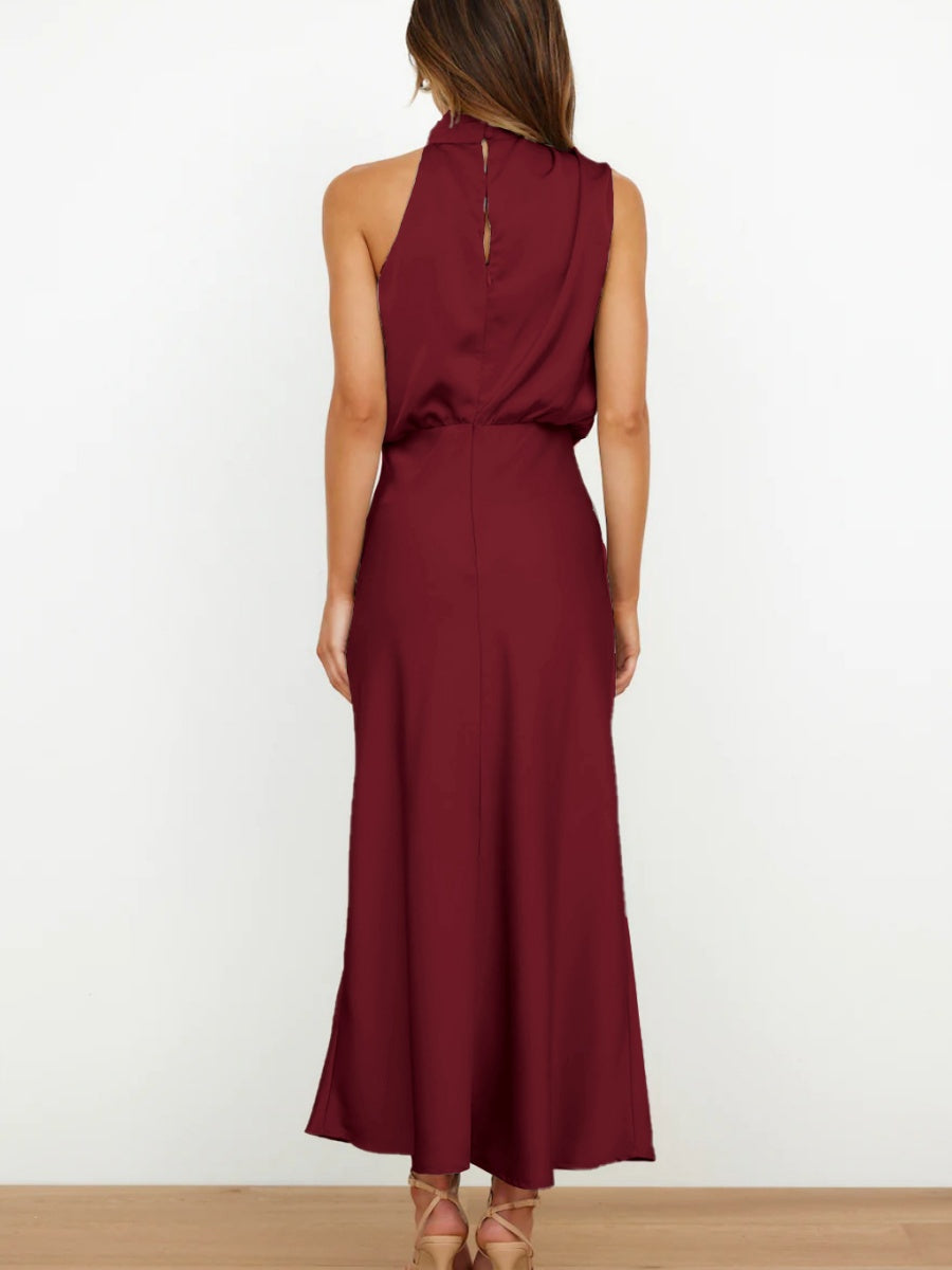 Ärmellose Satin-Partykleider, Brautjungfernkleider, Midi-Länge