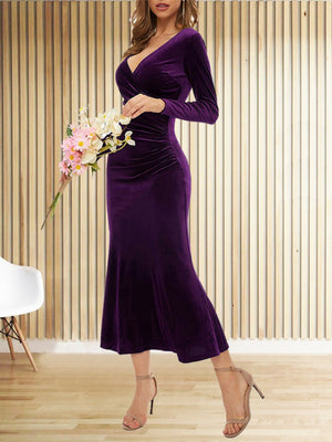 V-neck Velvet Maxi Dresses